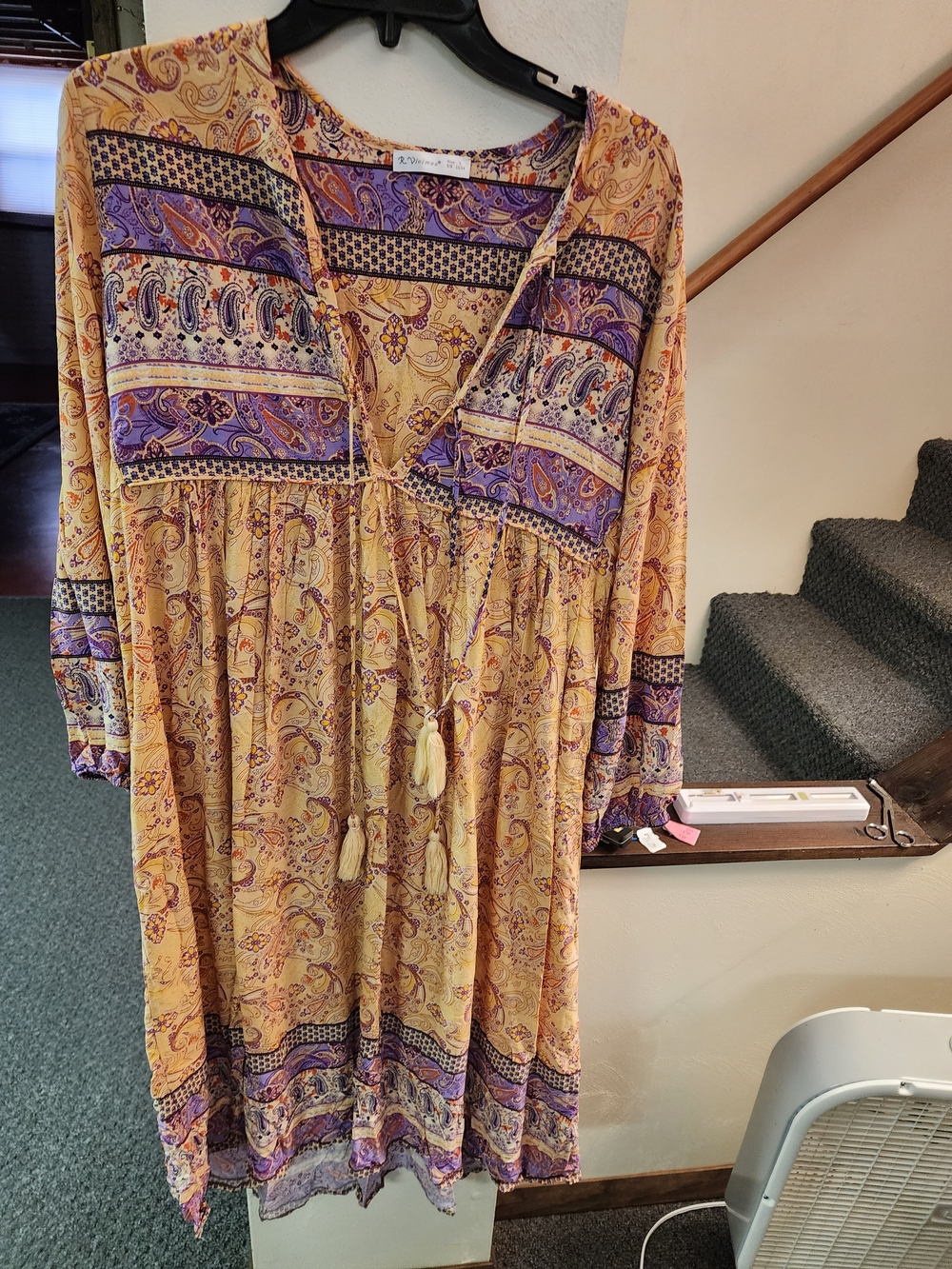 Boho Tassel-Peasant Dress in Mustard and Purple